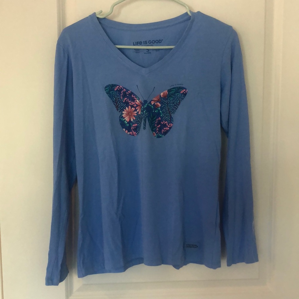 Life Is Good Long Sleeve Butterfly Shirt NWT